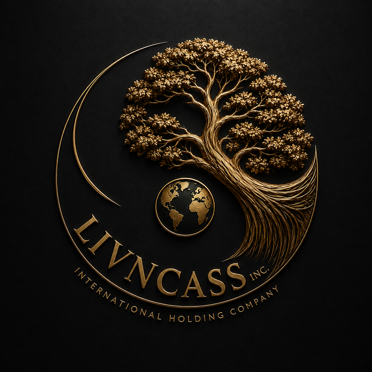 LIVNCASS Inc. — arbre doré entourant un globe, symbole de la holding internationale